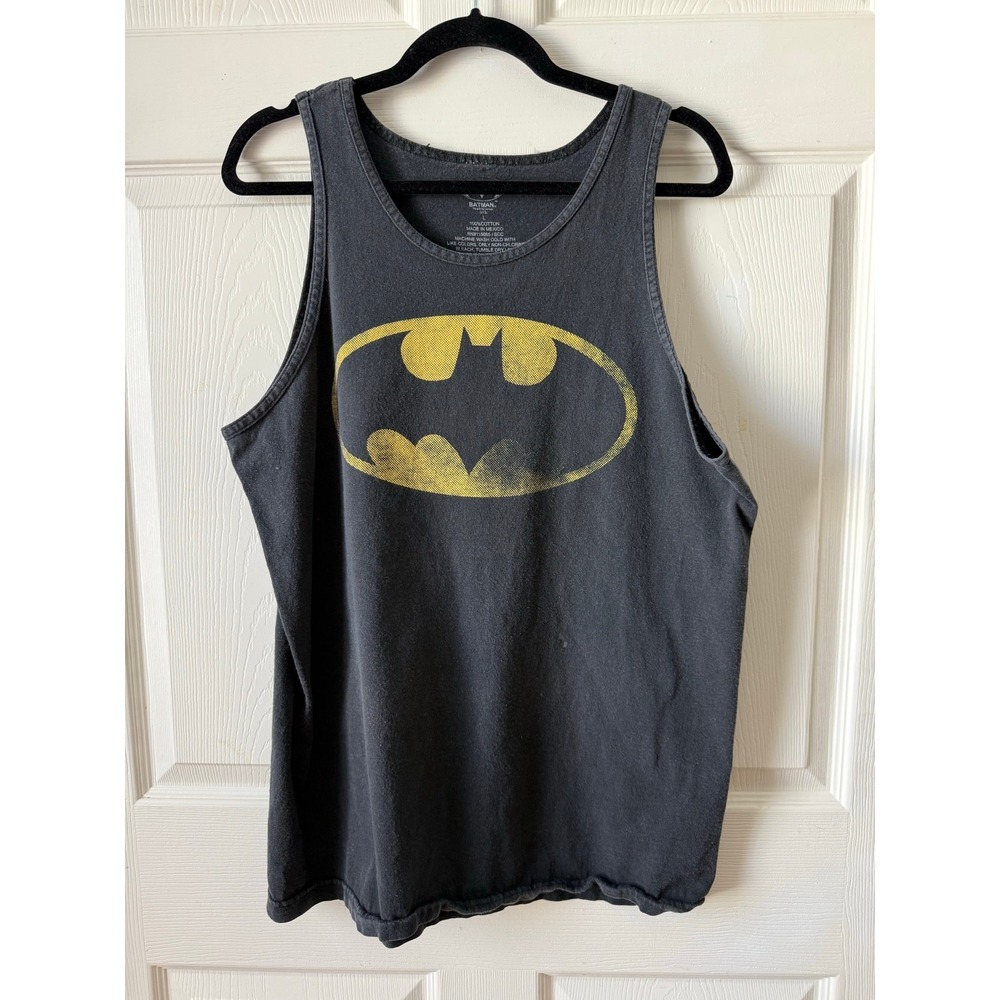 Batman Classic Logo Tank Top Black Distressed Graphic Size Large Superhero